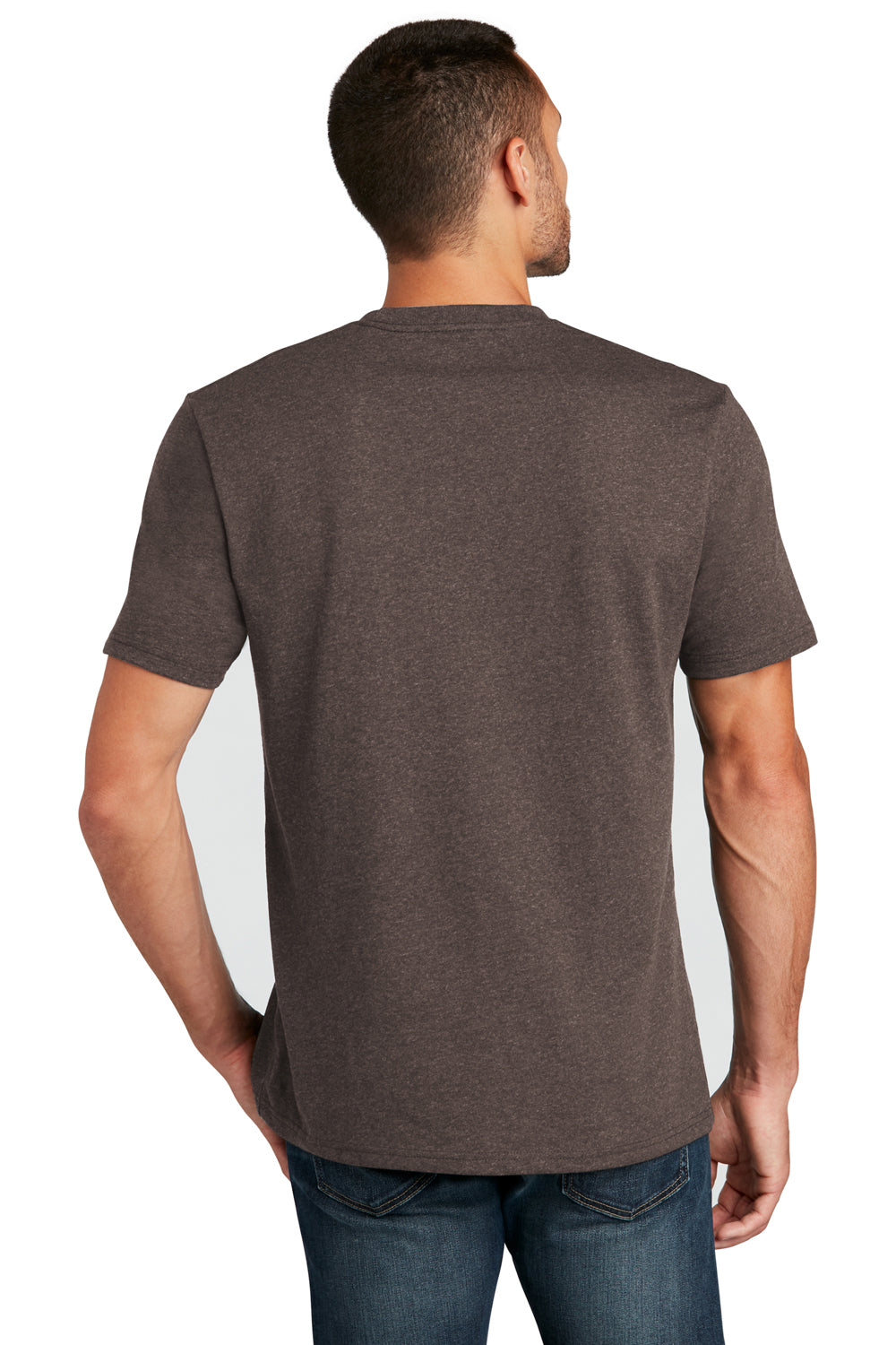 District DT8000 Mens Re-Tee Short Sleeve Crewneck T-Shirt Heather Deep Brown Model Back