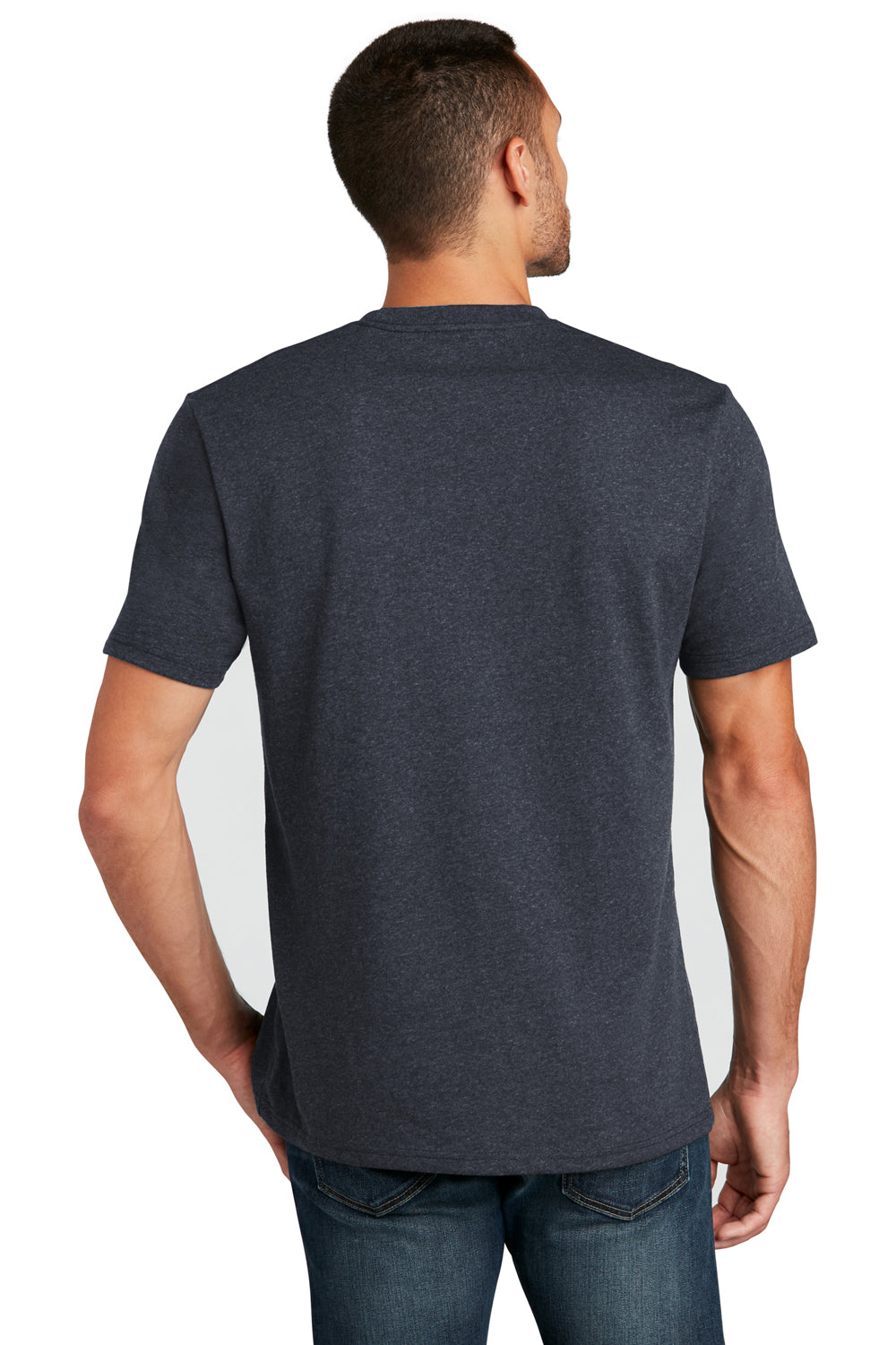 District DT8000 Mens Re-Tee Short Sleeve Crewneck T-Shirt Heather Navy Blue Model Back