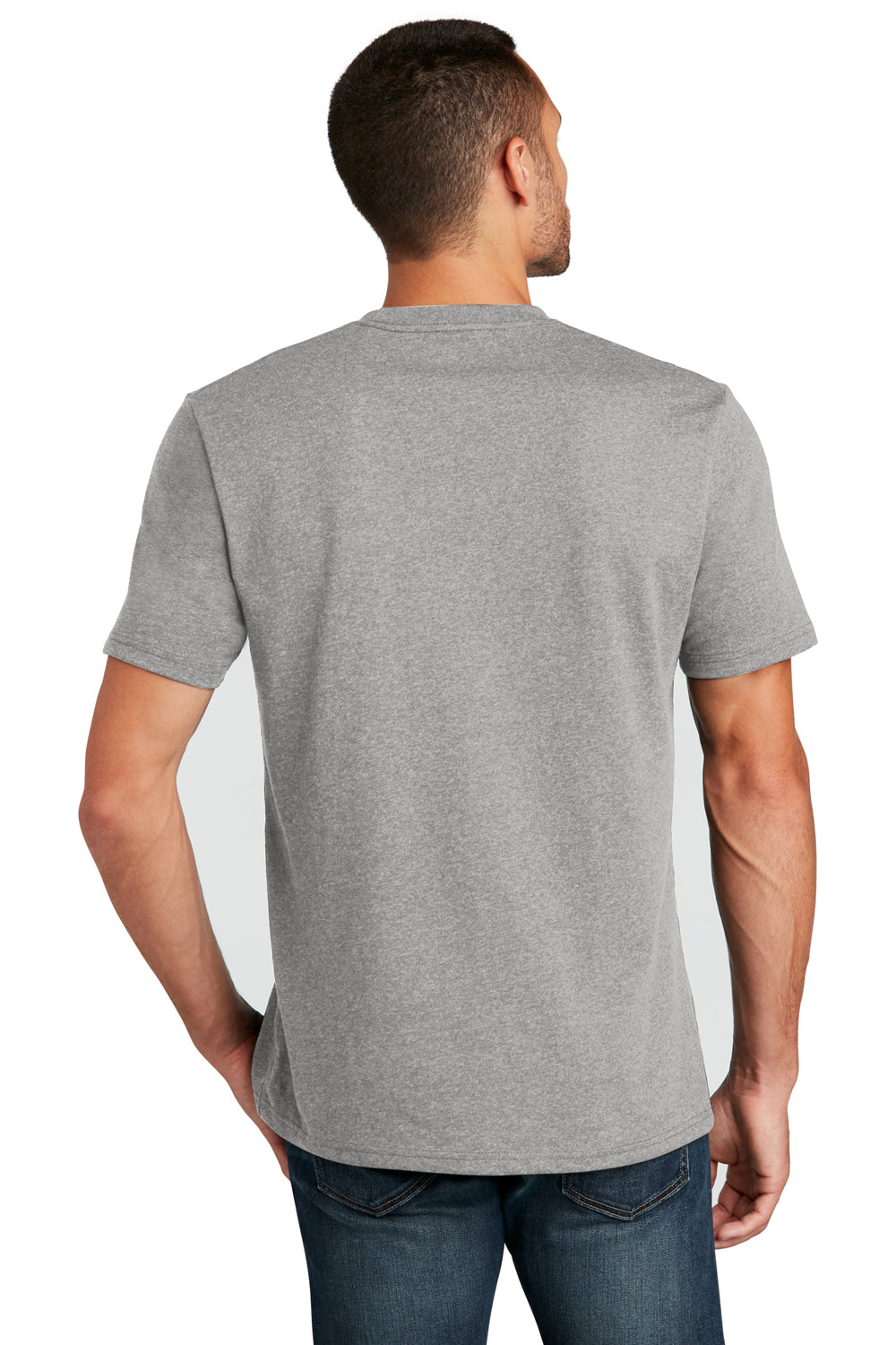 District DT8000 Mens Re-Tee Short Sleeve Crewneck T-Shirt Heather Light Grey Model Back