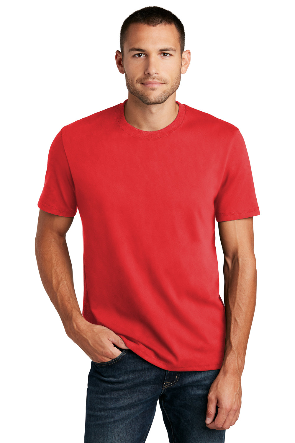 District DT8000 Mens Re-Tee Short Sleeve Crewneck T-Shirt Ruby Red Model Front