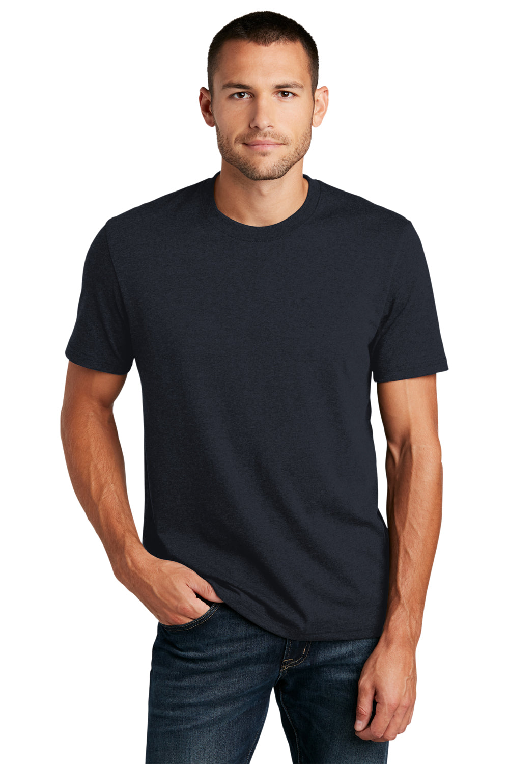 District DT8000 Mens Re-Tee Short Sleeve Crewneck T-Shirt True Navy Blue Model Front