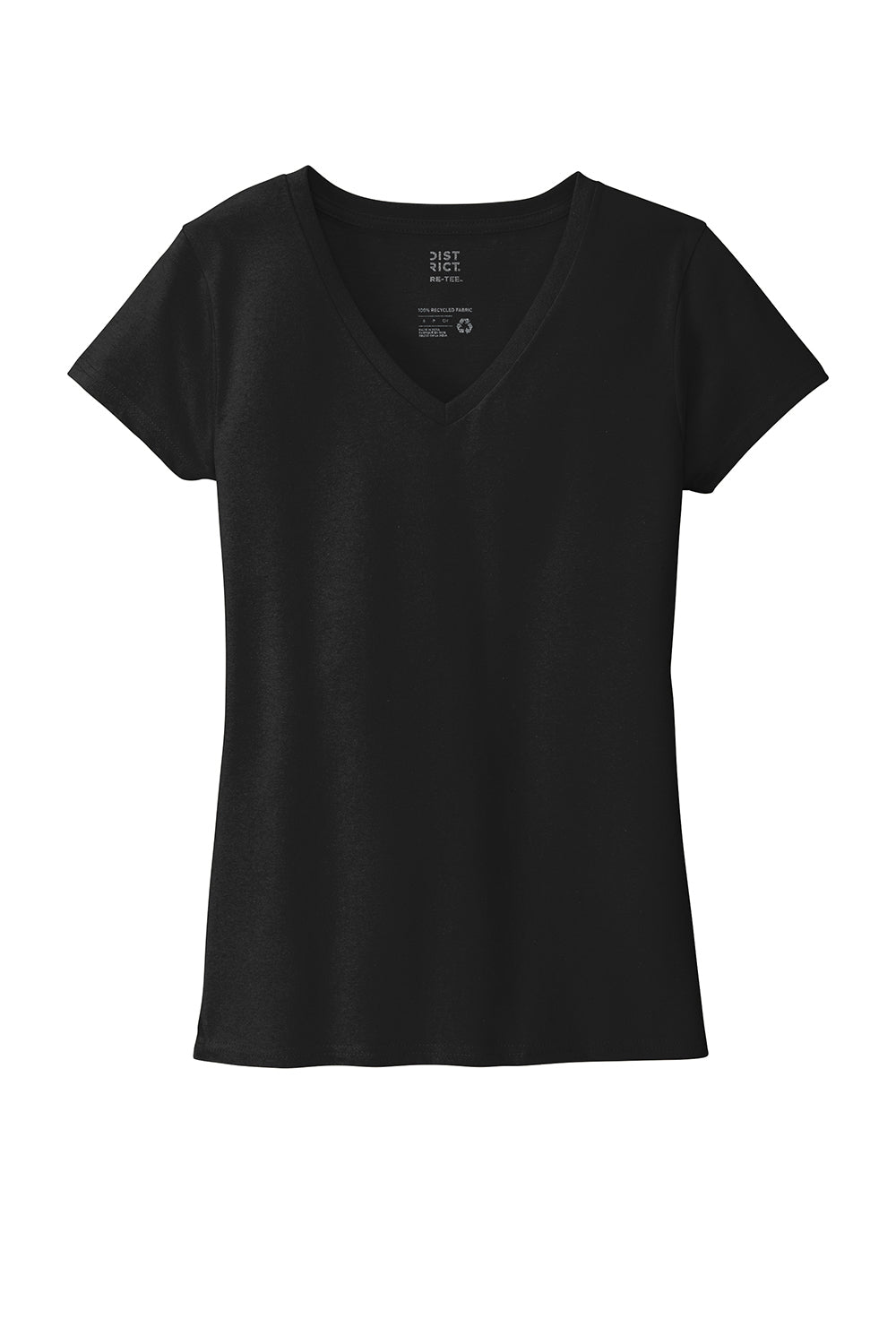 District DT8001 Womens Re-Tee Short Sleeve V-Neck T-Shirt Black Flat Front