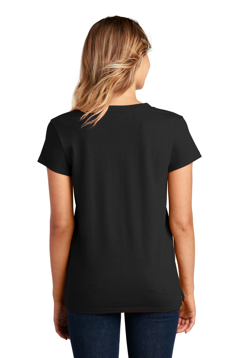 District DT8001 Womens Re-Tee Short Sleeve V-Neck T-Shirt Black Model Back