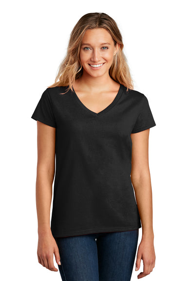 District DT8001 Womens Re-Tee Short Sleeve V-Neck T-Shirt Black Model Front