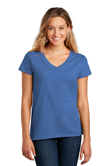 District DT8001 Womens Re-Tee Short Sleeve V-Neck T-Shirt Heather Blue Model Front