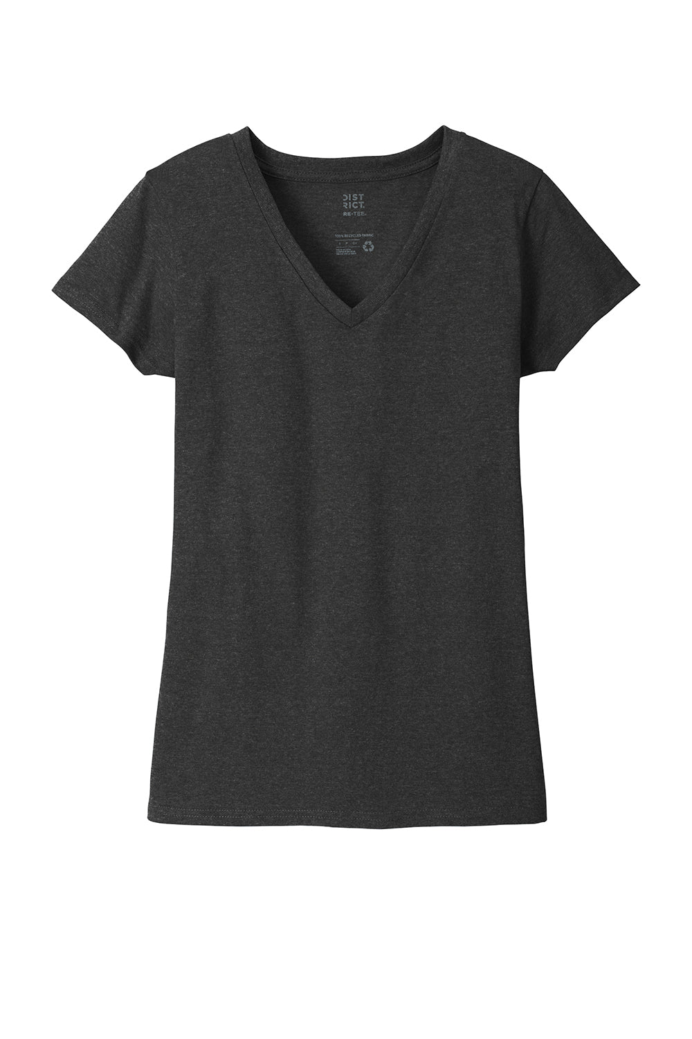 District DT8001 Womens Re-Tee Short Sleeve V-Neck T-Shirt Heather Charcoal Grey Flat Front