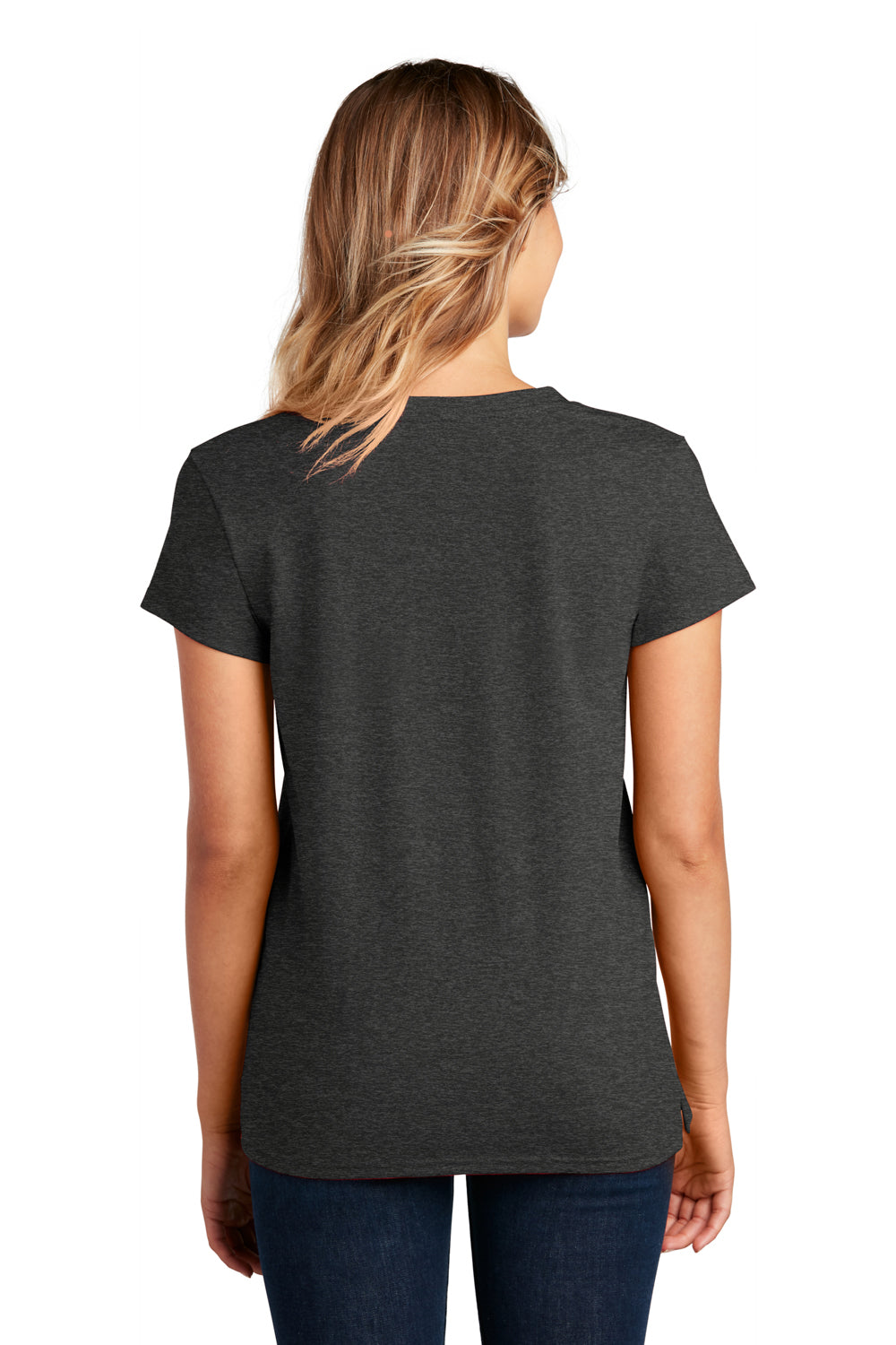 District DT8001 Womens Re-Tee Short Sleeve V-Neck T-Shirt Heather Charcoal Grey Model Back