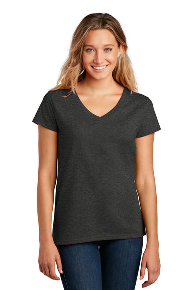 District DT8001 Womens Re-Tee Short Sleeve V-Neck T-Shirt Heather Charcoal Grey Model Front