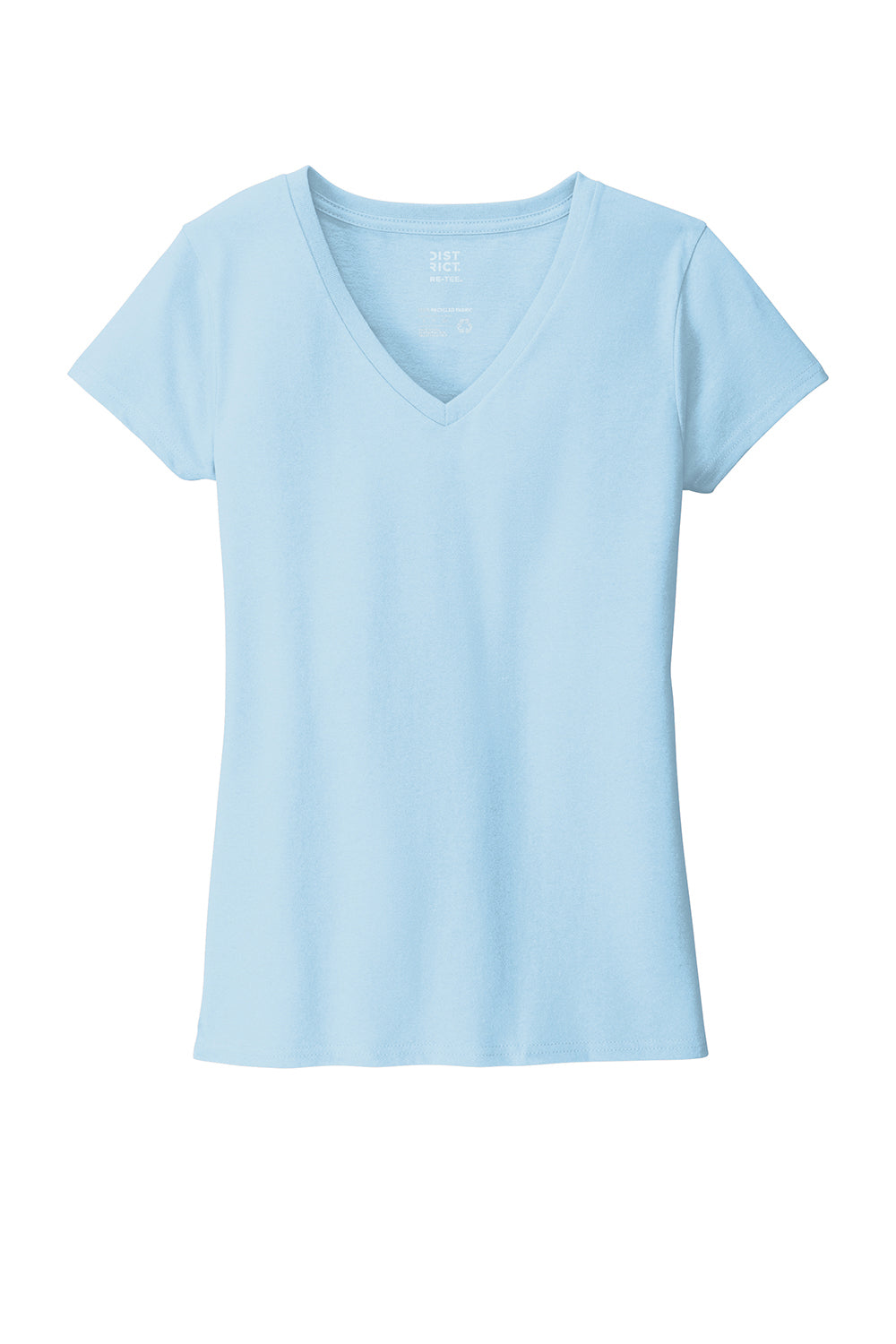 District DT8001 Womens Re-Tee Short Sleeve V-Neck T-Shirt Crystal Blue Flat Front