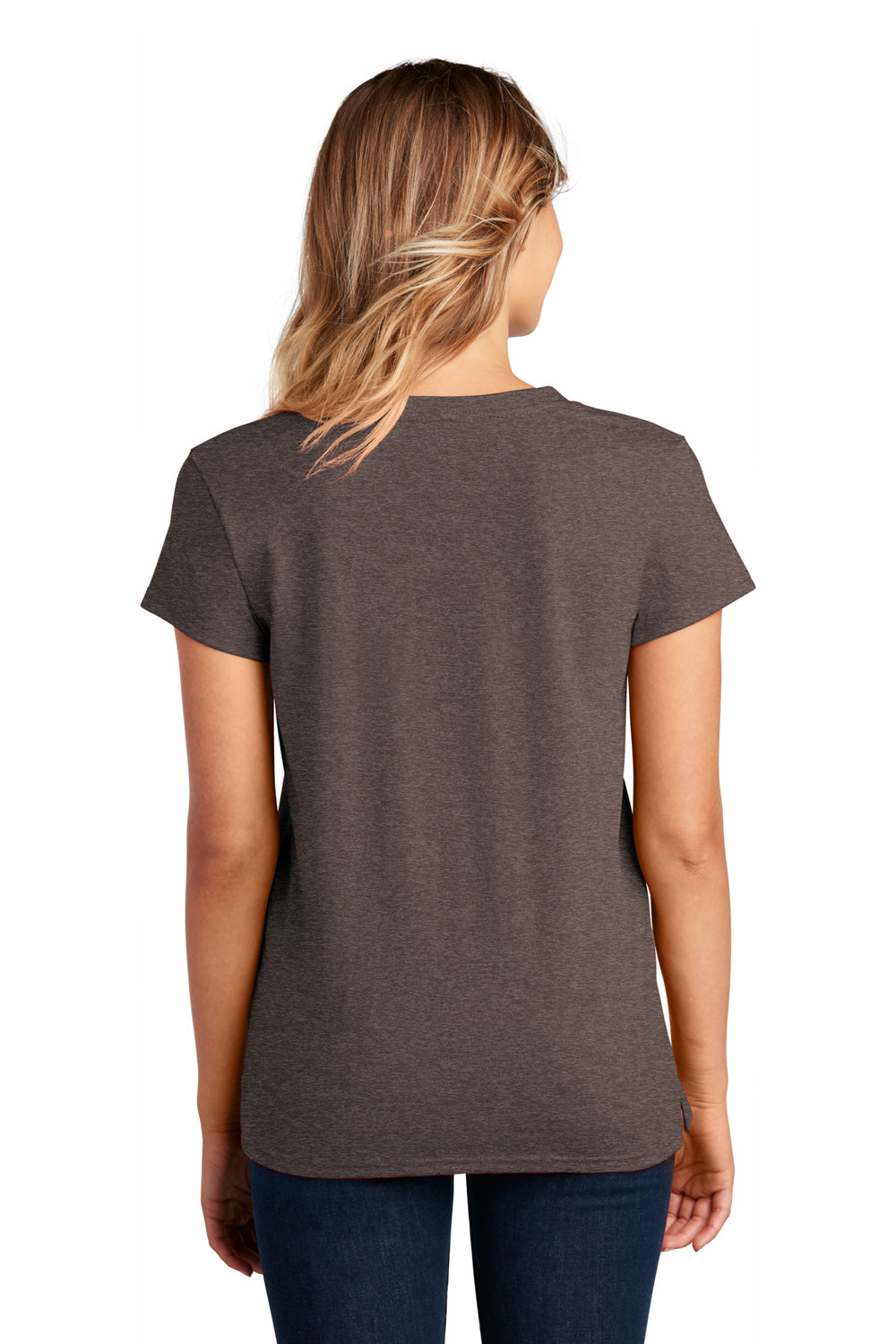 District DT8001 Womens Re-Tee Short Sleeve V-Neck T-Shirt Heather Deep Brown Model Back