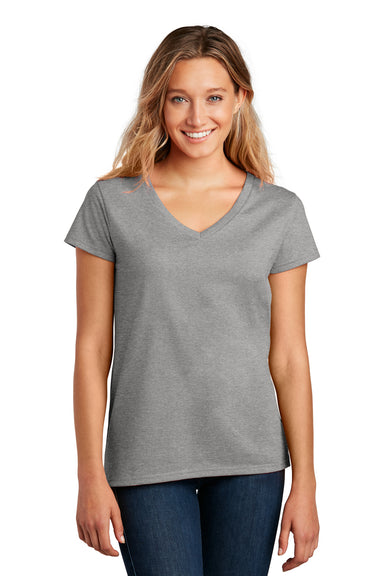 District DT8001 Womens Re-Tee Short Sleeve V-Neck T-Shirt Heather Light Grey Model Front