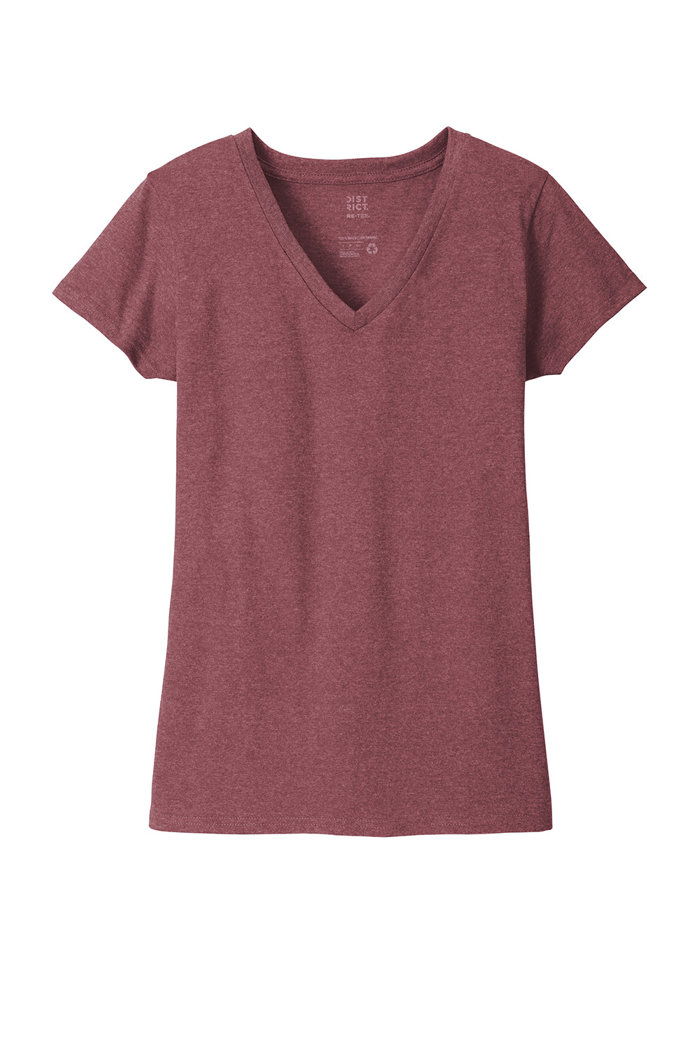 District DT8001 Womens Re-Tee Short Sleeve V-Neck T-Shirt Heather Maroon Flat Front