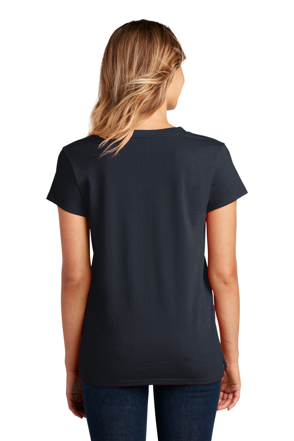 District DT8001 Womens Re-Tee Short Sleeve V-Neck T-Shirt True Navy Blue  Model Back