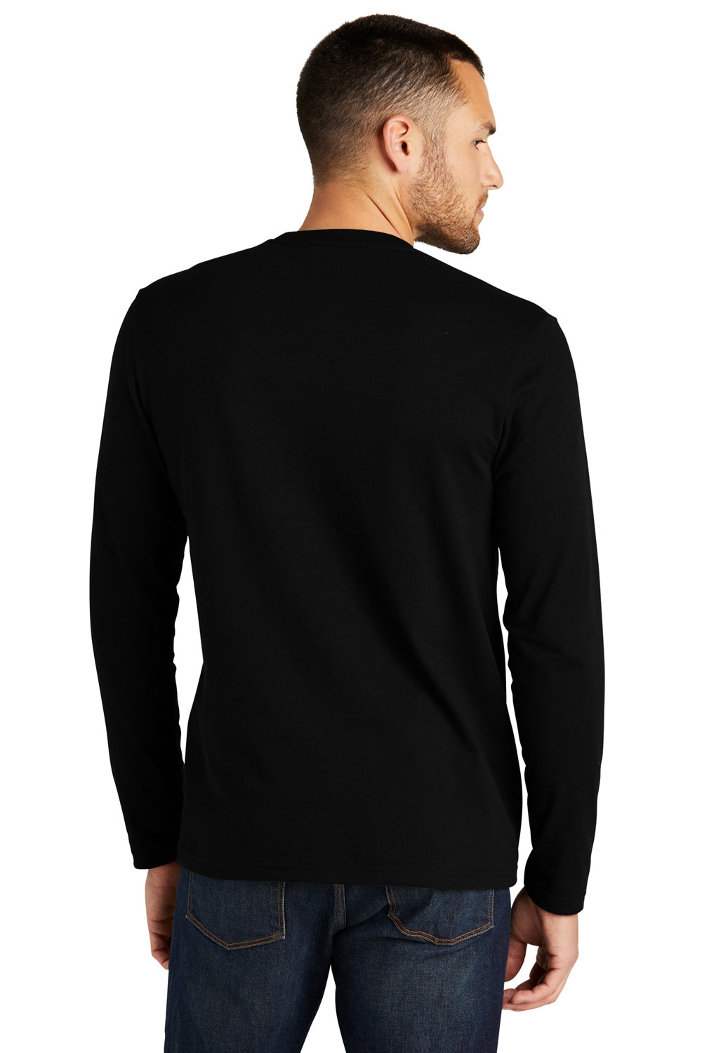 District DT8003 Mens Re-Tee Long Sleeve Crewneck T-Shirt Black Model Back