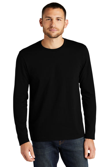 District DT8003 Mens Re-Tee Long Sleeve Crewneck T-Shirt Black Model Front