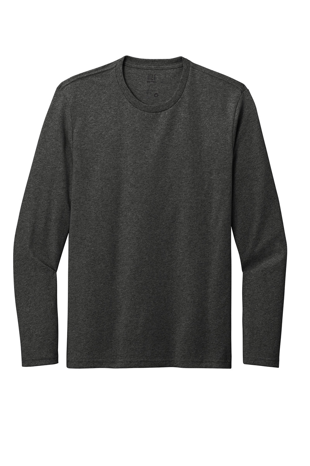 District DT8003 Mens Re-Tee Long Sleeve Crewneck T-Shirt Heather Charcoal Grey Flat Front