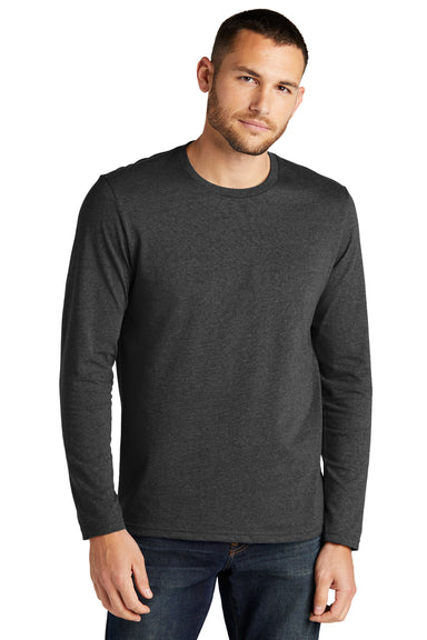 District DT8003 Mens Re-Tee Long Sleeve Crewneck T-Shirt Heather Charcoal Grey Model Front