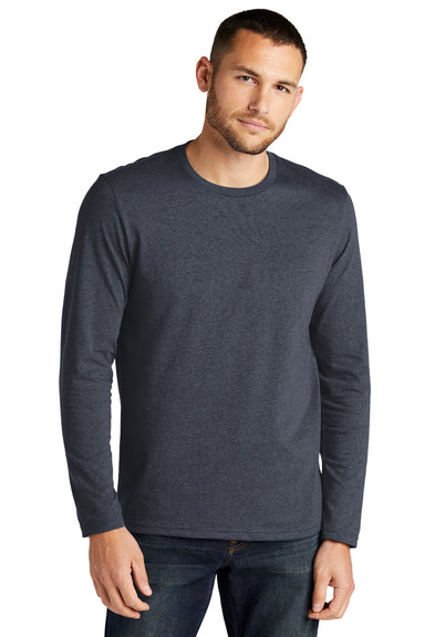 District DT8003 Mens Re-Tee Long Sleeve Crewneck T-Shirt Heather Navy Blue Model Front