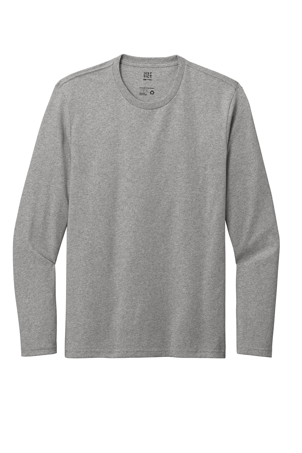 District DT8003 Mens Re-Tee Long Sleeve Crewneck T-Shirt Heather Light Grey Flat Front