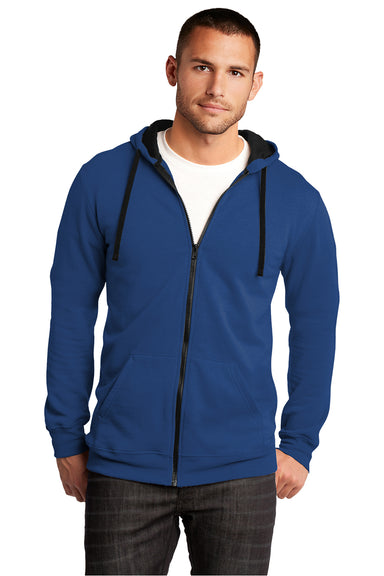 District DT800 Mens The Concert Fleece Full Zip Hooded Sweatshirt Hoodie Deep Royal Blue Model Front