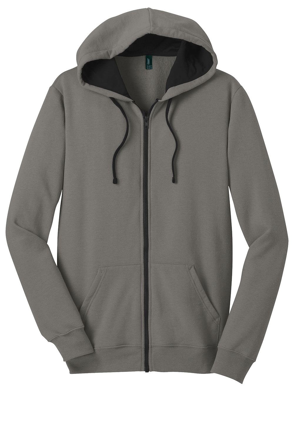 District DT800 Mens The Concert Fleece Full Zip Hooded Sweatshirt Hoodie Grey Flat Front