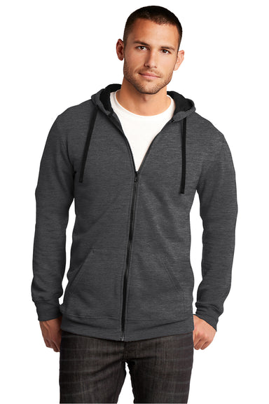 District DT800 Mens The Concert Fleece Full Zip Hooded Sweatshirt Hoodie Heather Charcoal Grey Model Front