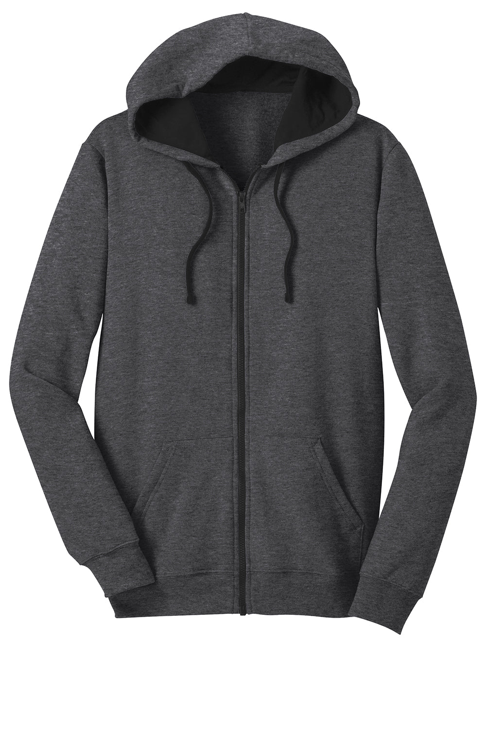 District DT800 Mens The Concert Fleece Full Zip Hooded Sweatshirt Hoodie Heather Charcoal Grey Flat Front