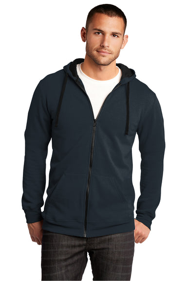 District DT800 Mens The Concert Fleece Full Zip Hooded Sweatshirt Hoodie New Navy Blue Model Front