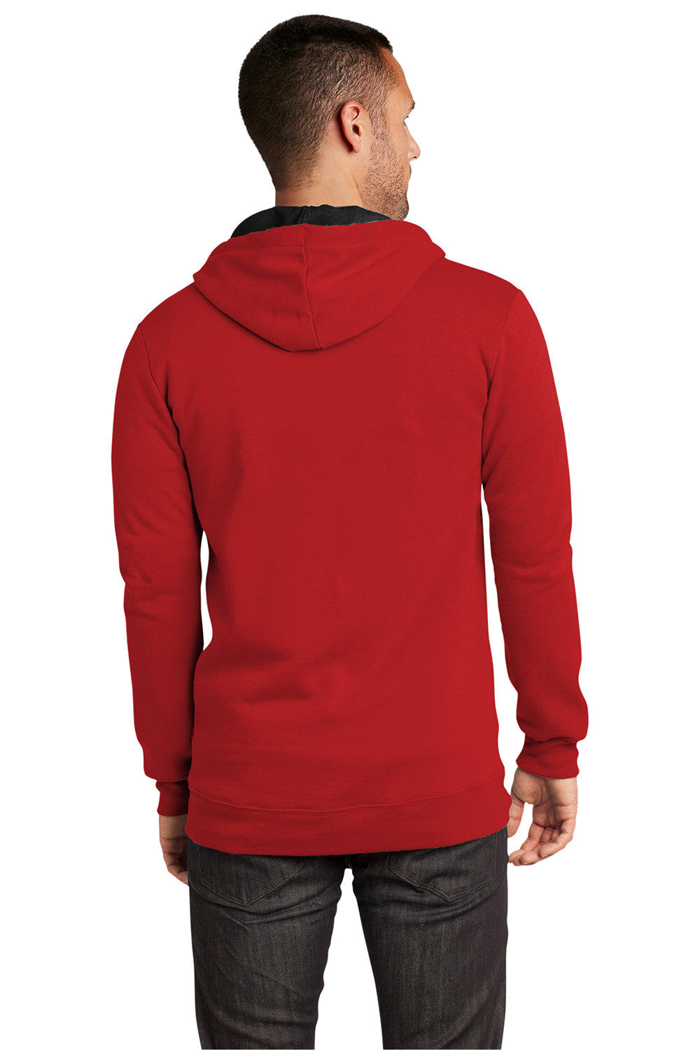 District DT800 Mens The Concert Fleece Full Zip Hooded Sweatshirt Hoodie New Red Model Back