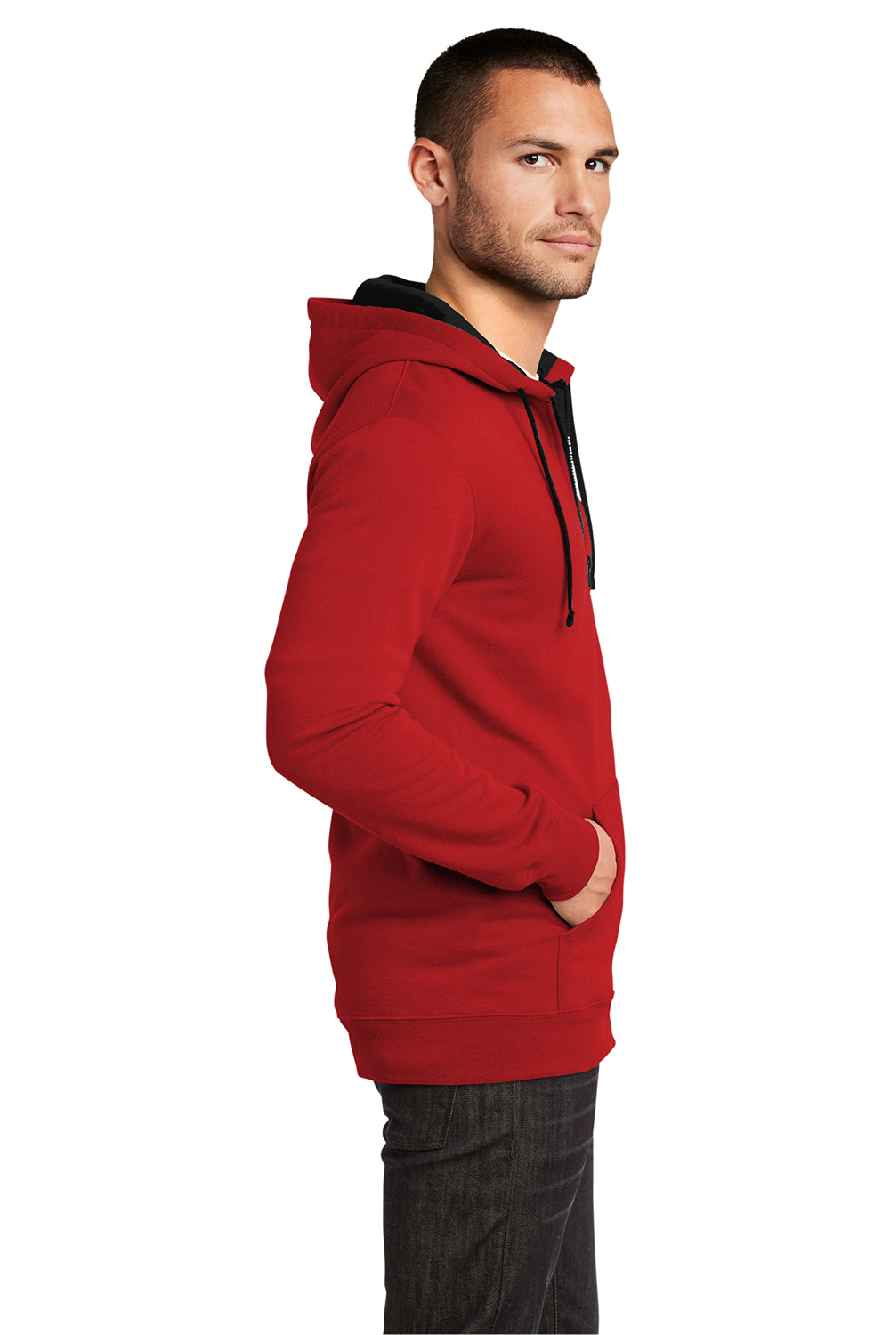 District DT800 Mens The Concert Fleece Full Zip Hooded Sweatshirt Hoodie New Red Model Side