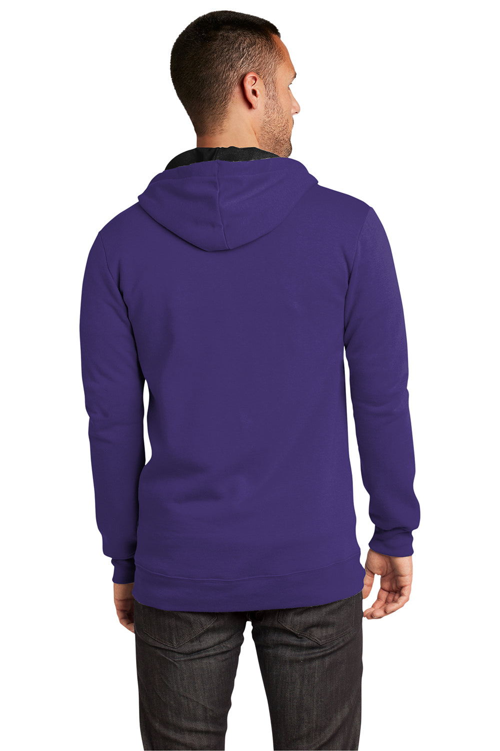 District DT800 Mens The Concert Fleece Full Zip Hooded Sweatshirt Hoodie Purple Model Back