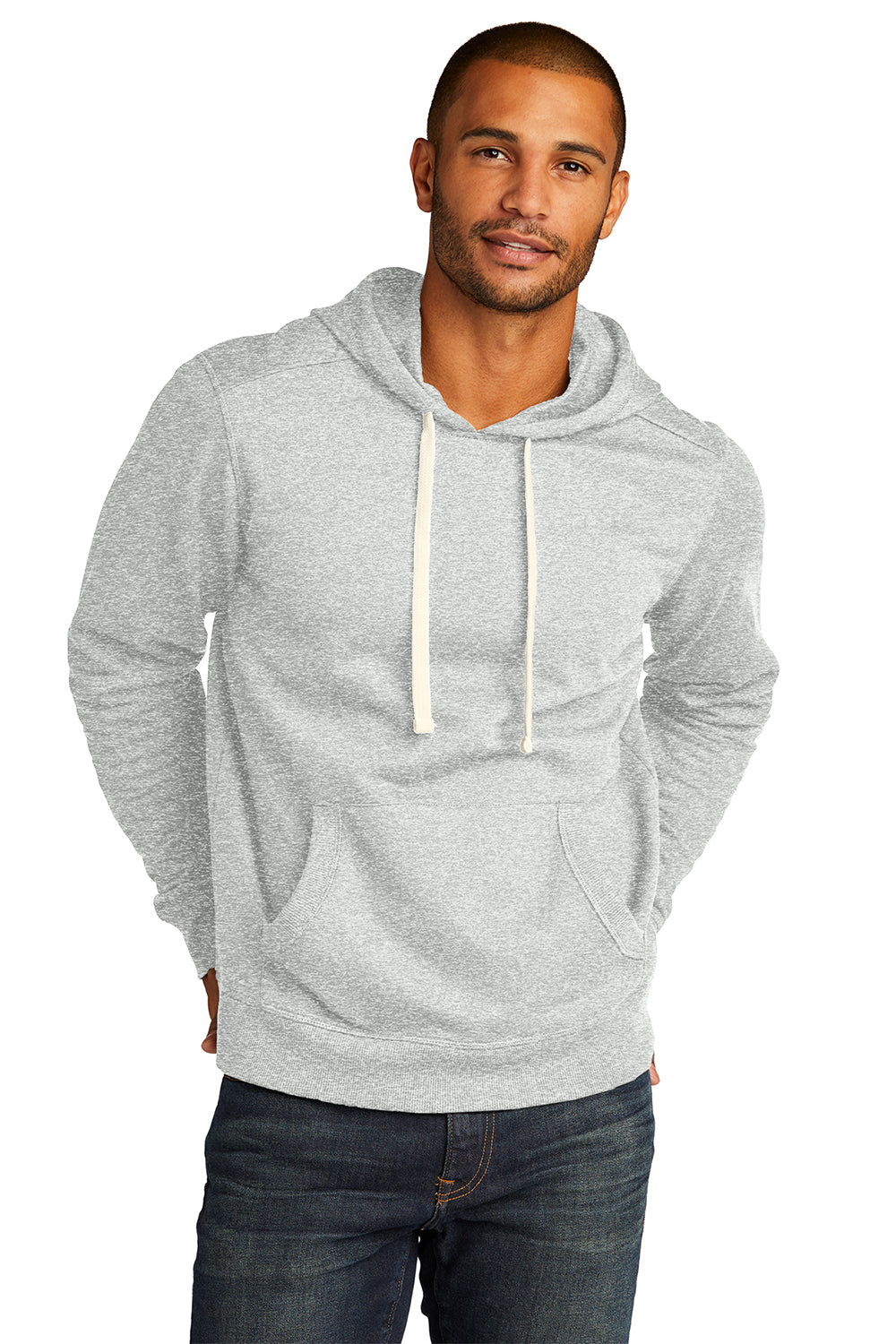 District DT8100 Mens Re-Fleece Hooded Sweatshirt Hoodie Ash Grey Model Front