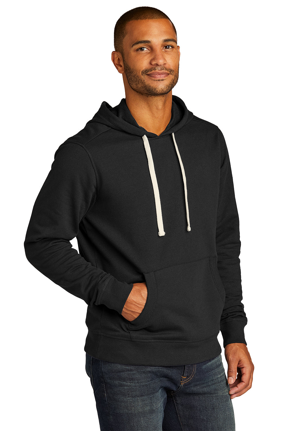 District DT8100 Mens Re-Fleece Hooded Sweatshirt Hoodie Black Model 3q