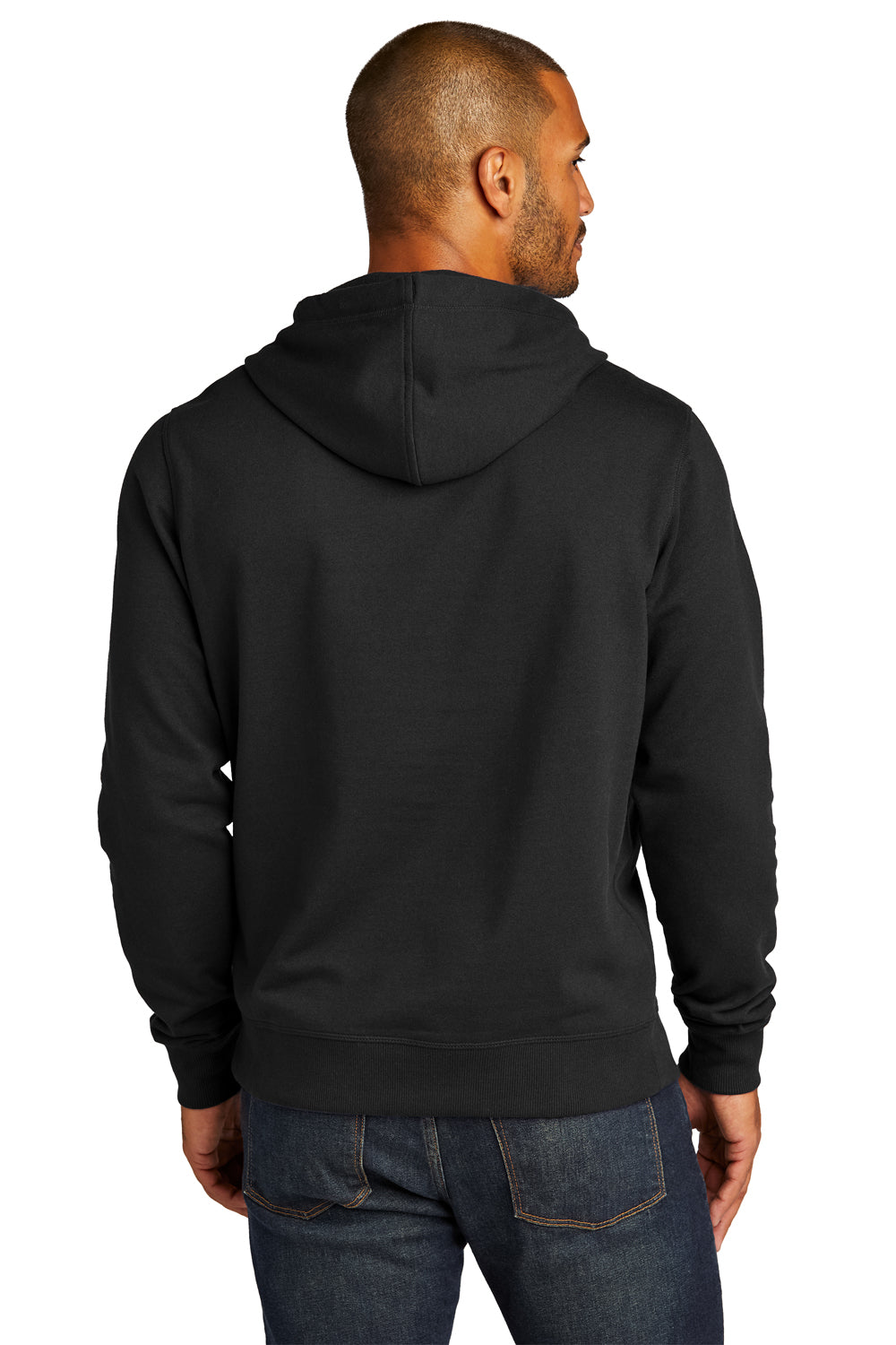 District DT8100 Mens Re-Fleece Hooded Sweatshirt Hoodie Black Model Back