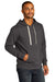 District DT8100 Mens Re-Fleece Hooded Sweatshirt Hoodie Heather Charcoal Grey Model 3q