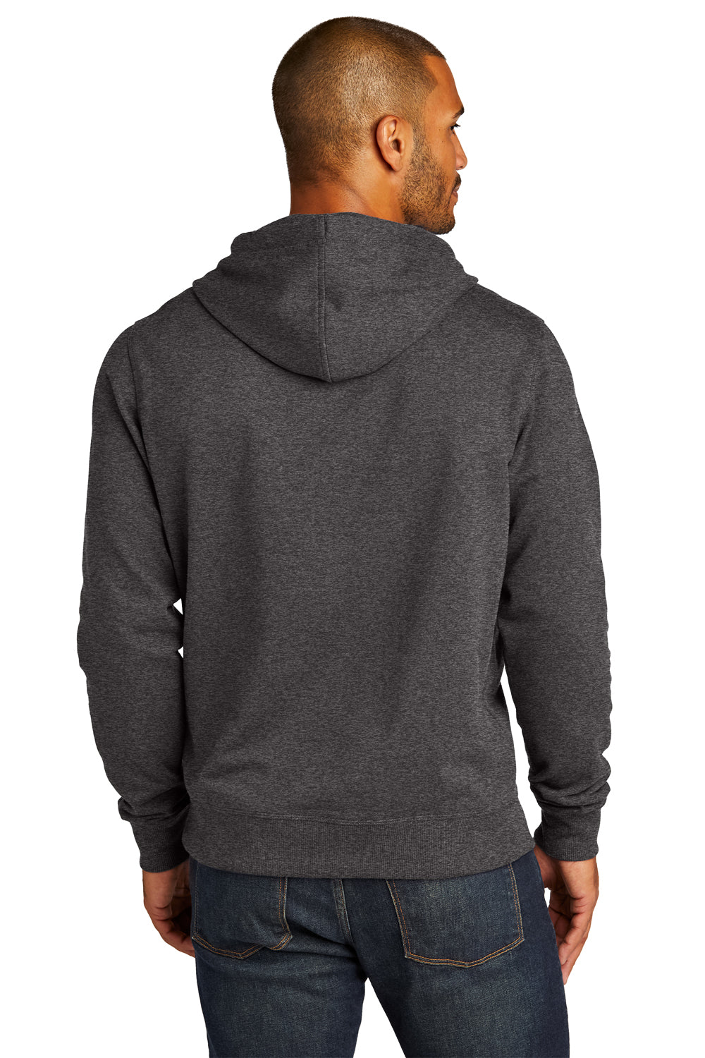 District DT8100 Mens Re-Fleece Hooded Sweatshirt Hoodie Heather Charcoal Grey Model Back