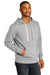 District DT8100 Mens Re-Fleece Hooded Sweatshirt Hoodie Heather Light Grey Model 3q