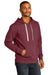 District DT8100 Mens Re-Fleece Hooded Sweatshirt Hoodie Heather Maroon Model 3q