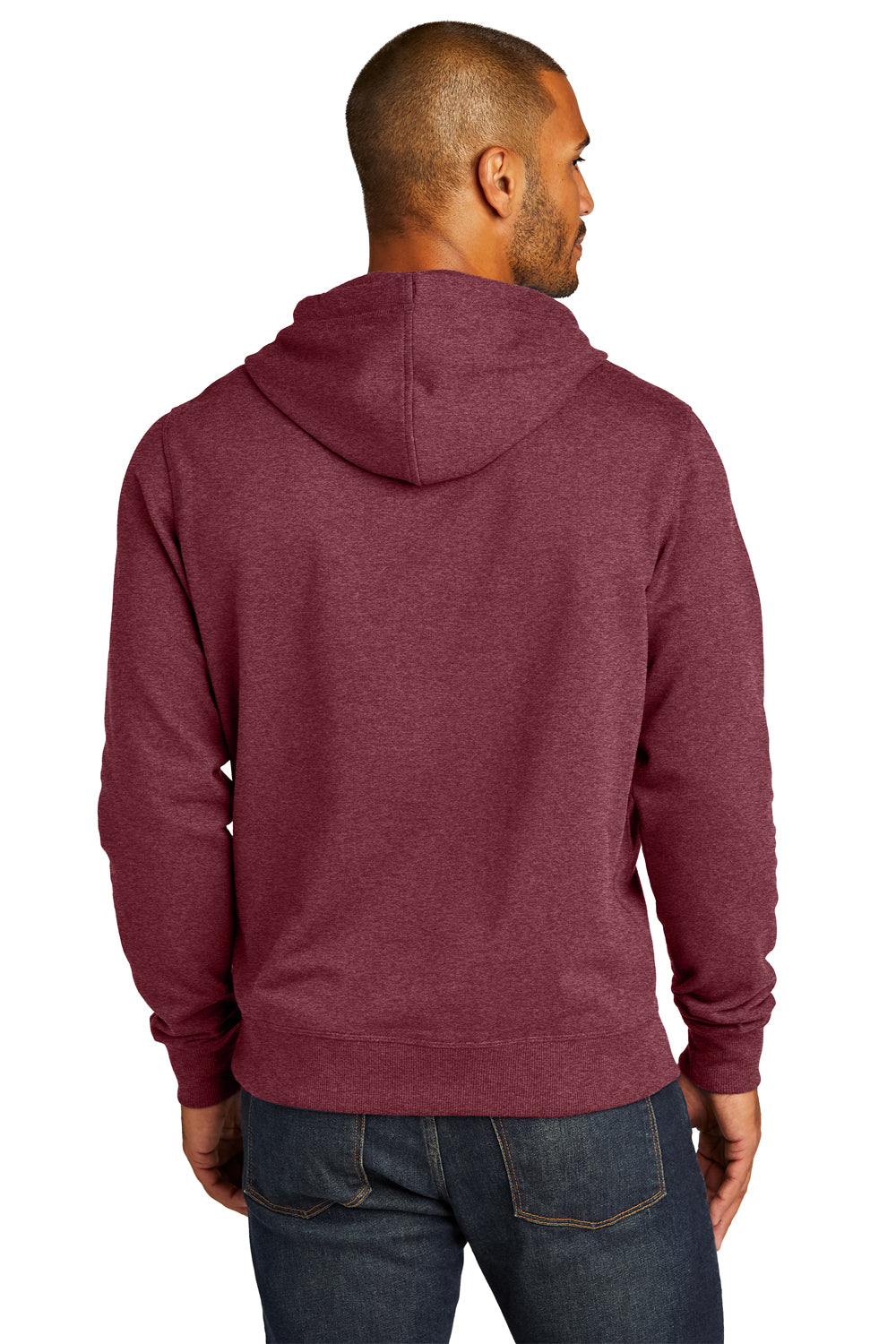 District DT8100 Mens Re-Fleece Hooded Sweatshirt Hoodie Heather Maroon Model Back