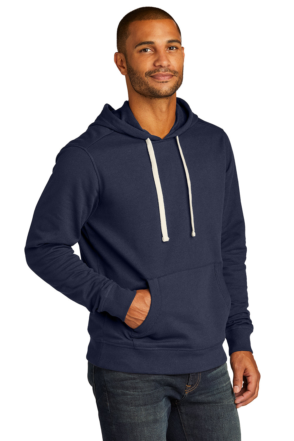 District DT8100 Mens Re-Fleece Hooded Sweatshirt Hoodie True Navy Blue Model 3q