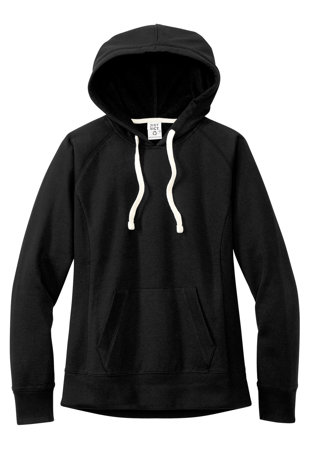 District DT8101 Womens Re-Fleece Hooded Sweatshirt Hoodie Black Flat Front