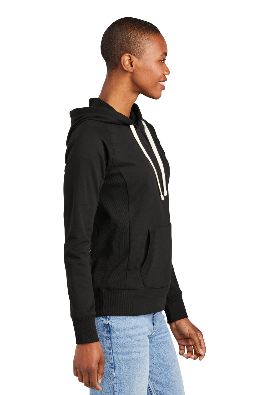 District DT8101 Womens Re-Fleece Hooded Sweatshirt Hoodie Black Model Side