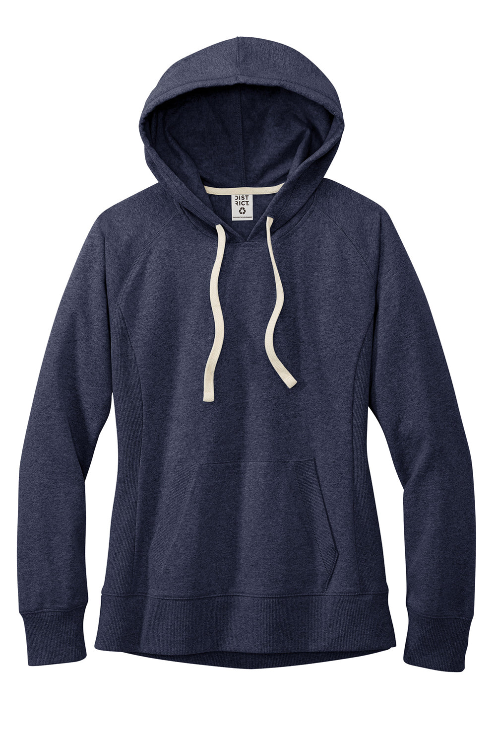 District DT8101 Womens Re-Fleece Hooded Sweatshirt Hoodie Heather Navy Blue Flat Front