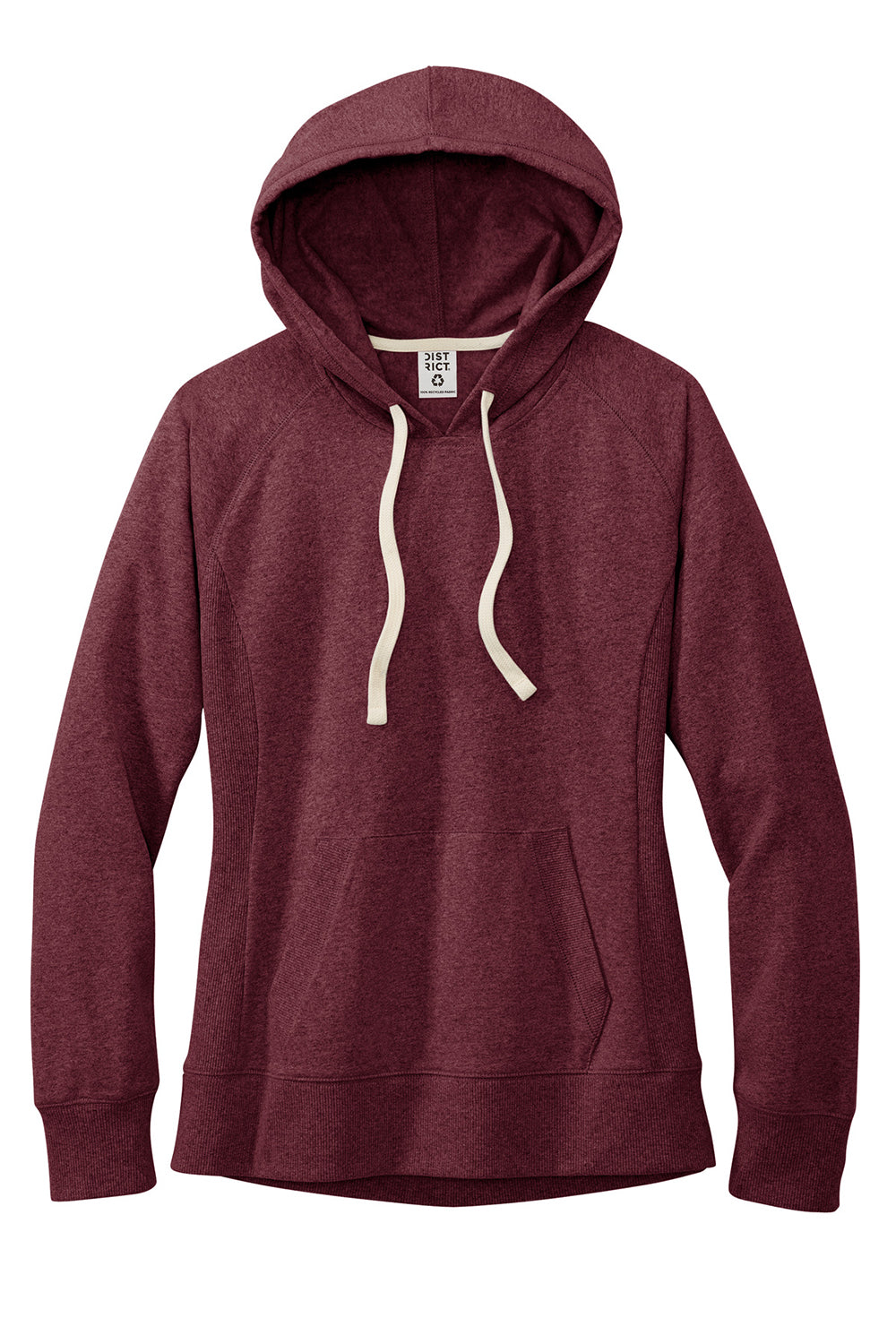 District DT8101 Womens Re-Fleece Hooded Sweatshirt Hoodie Heather Maroon Flat Front