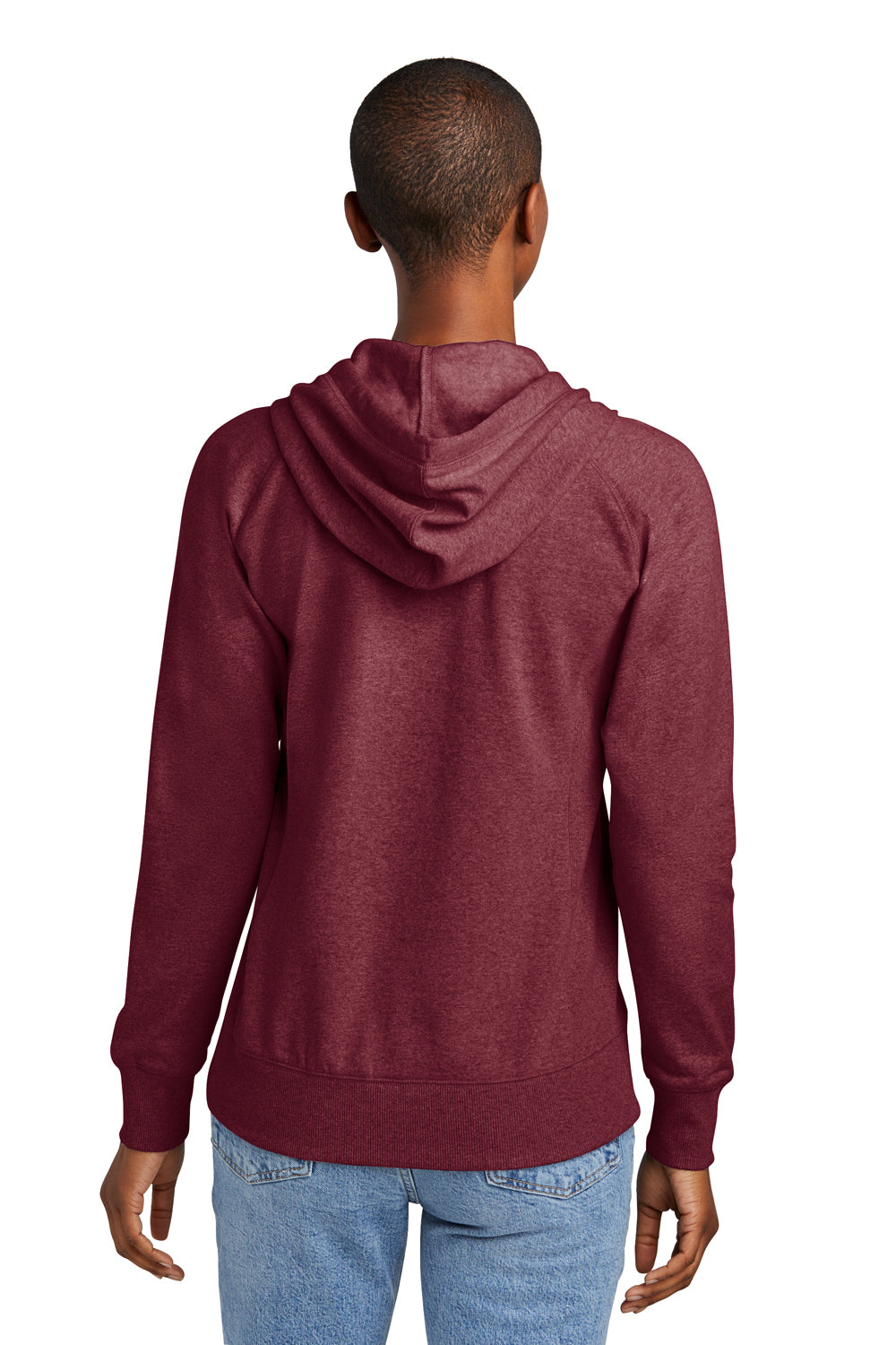 District DT8101 Womens Re-Fleece Hooded Sweatshirt Hoodie Heather Maroon Model Back