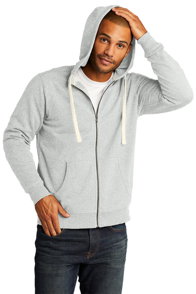 District DT8102 Mens Re-Fleece Full Zip Hooded Sweatshirt Hoodie Ash Grey Model Front