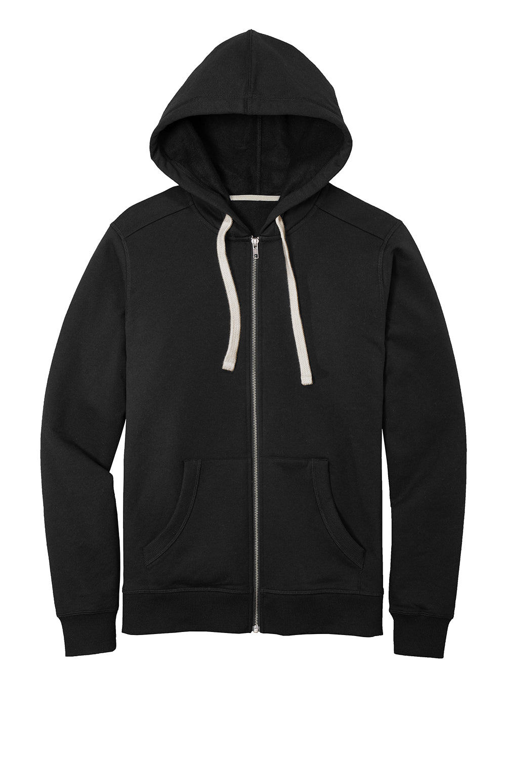 District DT8102 Mens Re-Fleece Full Zip Hooded Sweatshirt Hoodie Black Flat Front