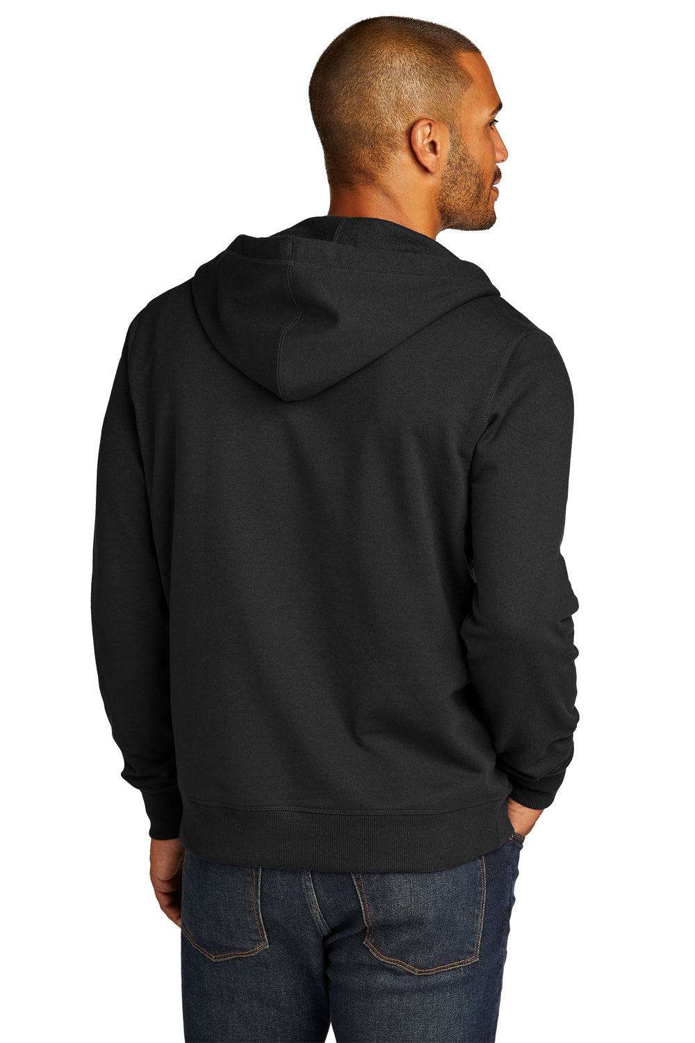 District DT8102 Mens Re-Fleece Full Zip Hooded Sweatshirt Hoodie Black Model Back