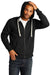 District DT8102 Mens Re-Fleece Full Zip Hooded Sweatshirt Hoodie Black Model Front