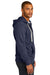 District DT8102 Mens Re-Fleece Full Zip Hooded Sweatshirt Hoodie Heather Navy Blue Model Side